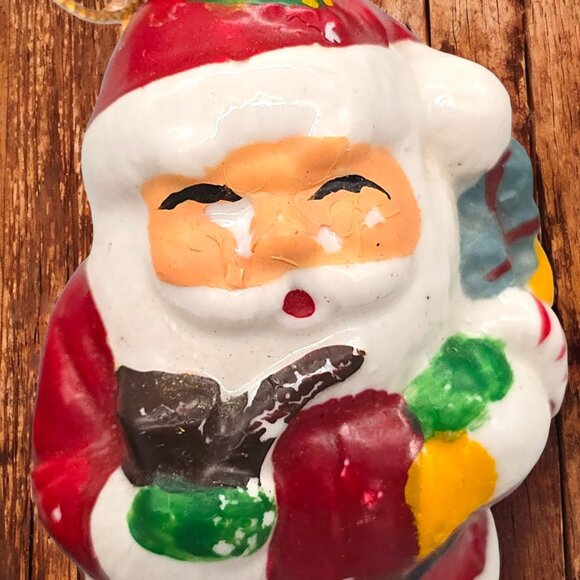 Vtg Set Of 3 Hand-Painted Ceramic Christmas Ornaments Santa Toy Soldier Horse - Picture 8 of 9